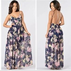 Floral Maxi Dress - Navy and Pink